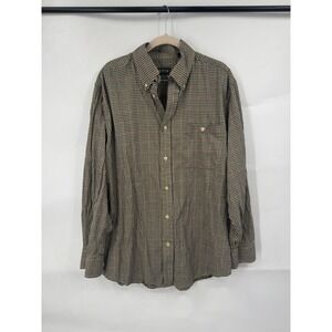Orvis Button Down Plaid Long Sleeve Shirt Men L Brown Western Southern Indie